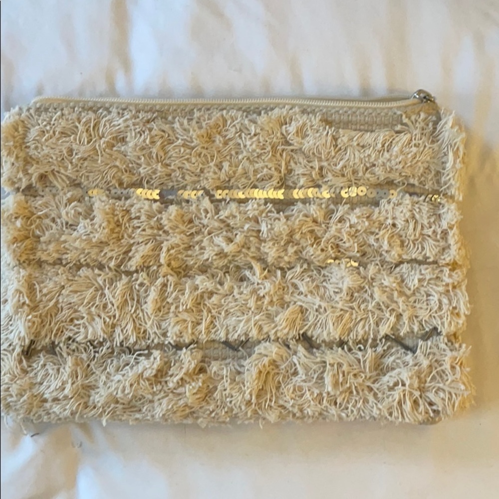 Cream shaggy clutch with sequence!